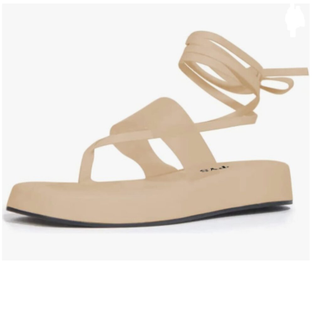 Fys Beige Split Toe Platform Sandals Strappy Lace… - image 1